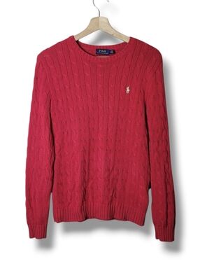 Polo Ralph Lauren Red Cable Knit Crew Neck Sweater Size L